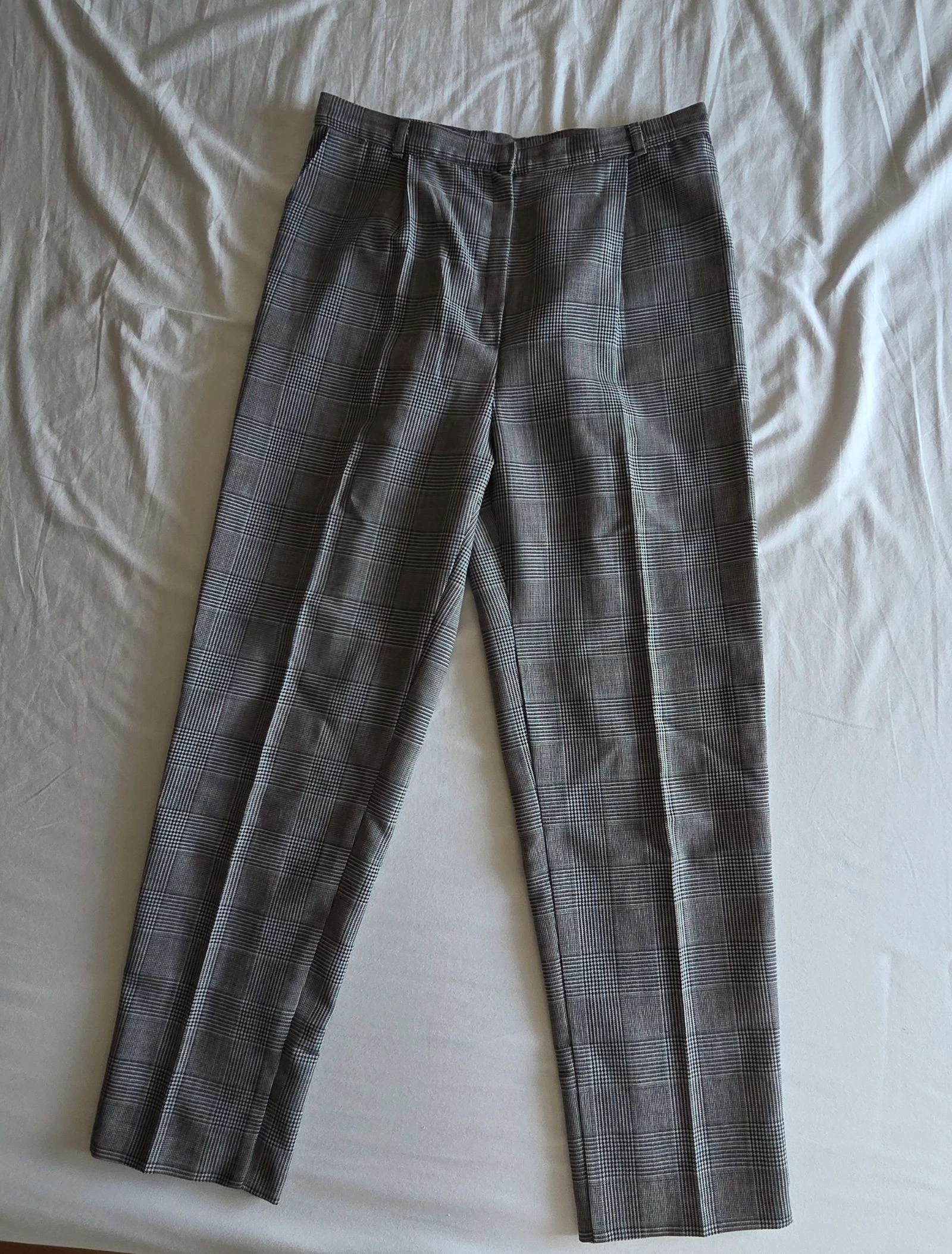 Pantalón de pinzas príncipe de Gales gris talle alto 38 M pantalón tailleur vintage – photo 2